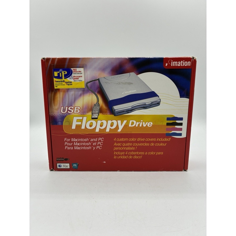Vintage Imation D353FUE USB External 3.5 Floppy Disk Drive Silver PC Mac